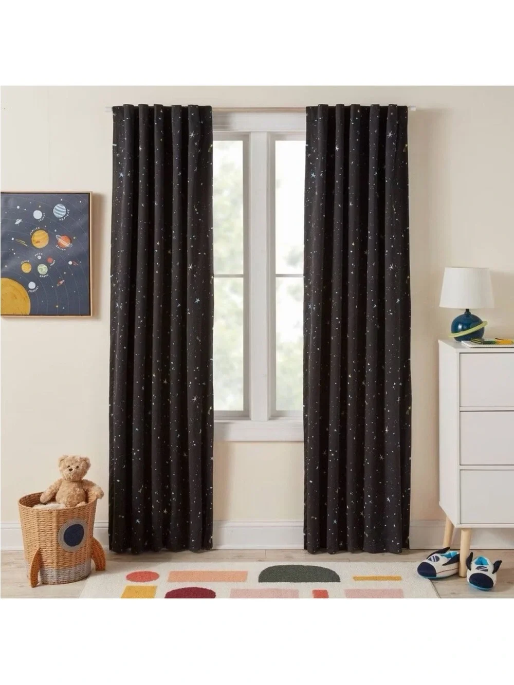 **Set of 2** Pillowfort 42x84 Blackout Curtain Panel Space Stars Kids Room NEW
